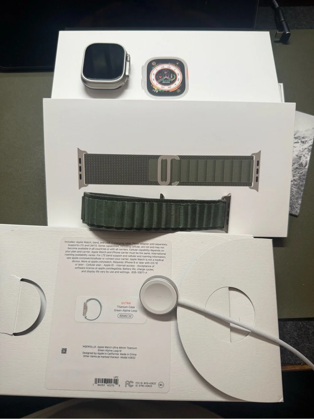 Apple Watch Ultra One 49mm Titanium Case with Green Alpine Loop with Extra